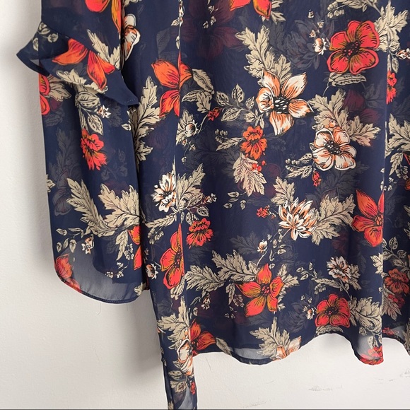 Pleione floral blouse navy red sheer - Picture 6 of 6